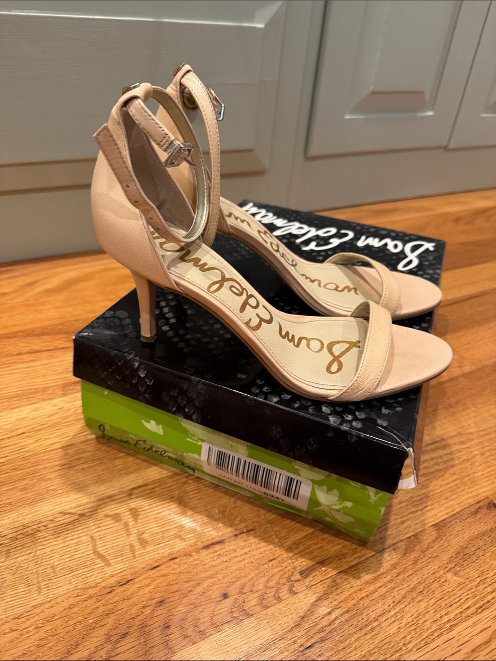 Sam Edelman Beige Ankle-Strap Heeled Sandals